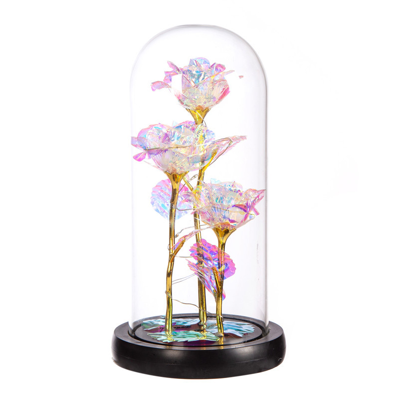 Artificial Forever Galaxy Rose Flower in A Glass Dome with LED Light