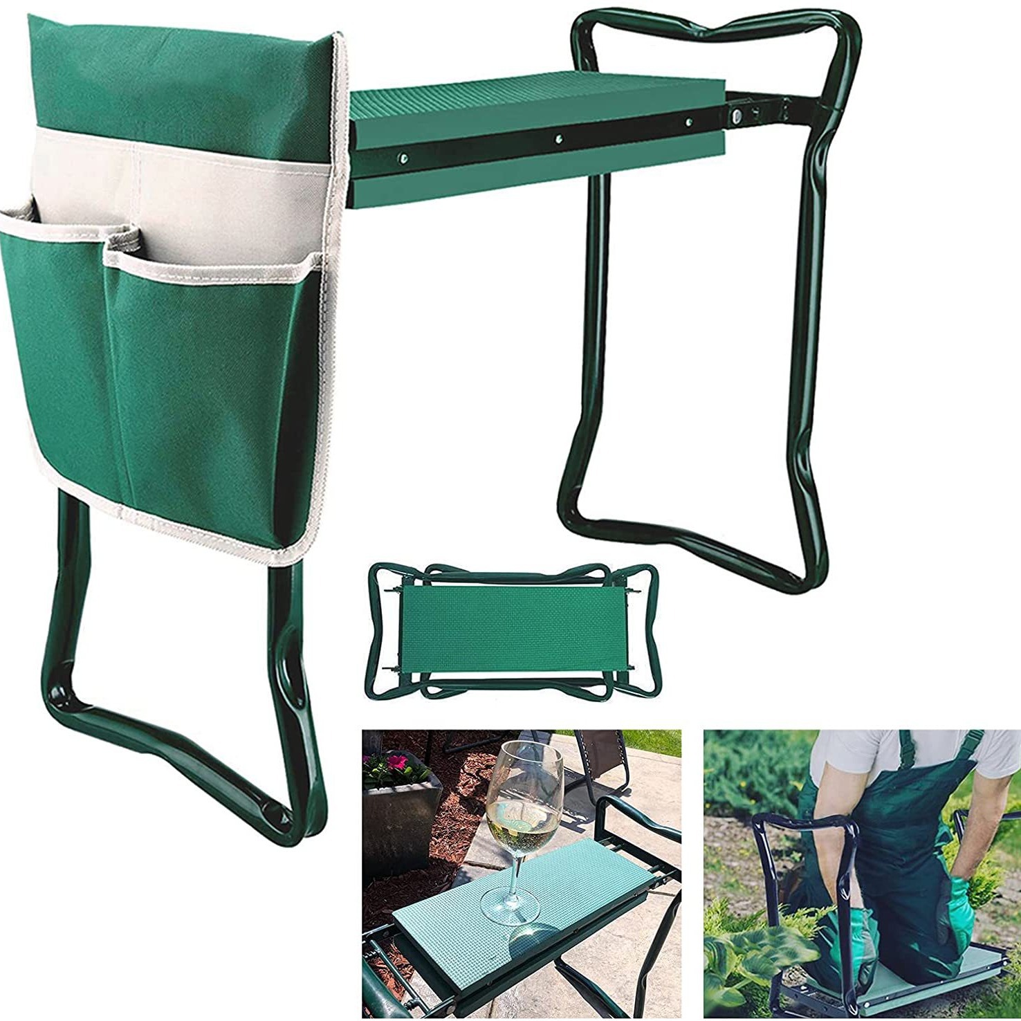 Foldable Garden Stools Garden Kneeler And Seat with Tool Bag Pouch EVA Foam Pad